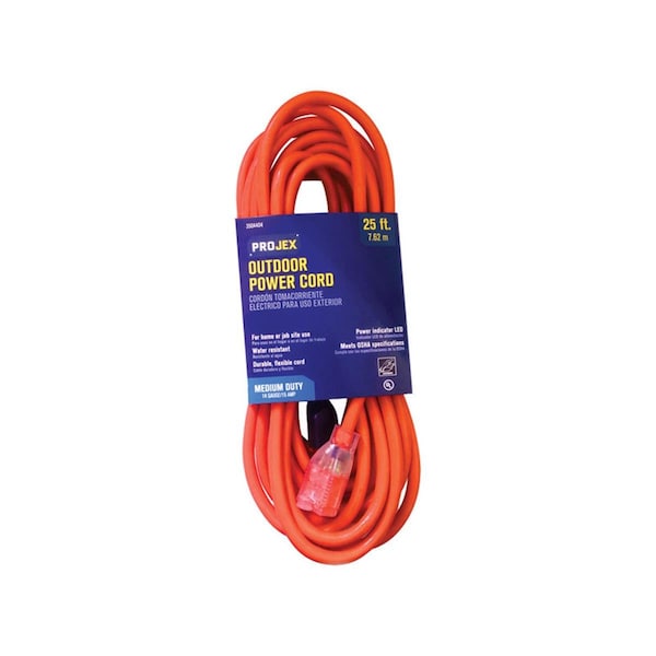 Projex SJTW Extension Cord, 14 AWG, Indoor/Outdoor, 14/3, 1 Outlets, Orange, PVC, 25 ft PR6330 - main